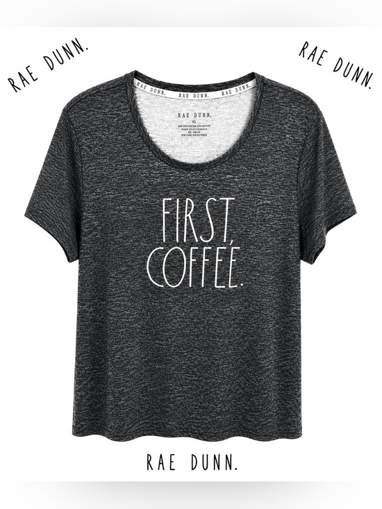 Rae Dunn Tops - Rae Dunn Charcoal 'First, Coffee.' Short Sleeve Tee 🩷☕️🩶☕️🩷